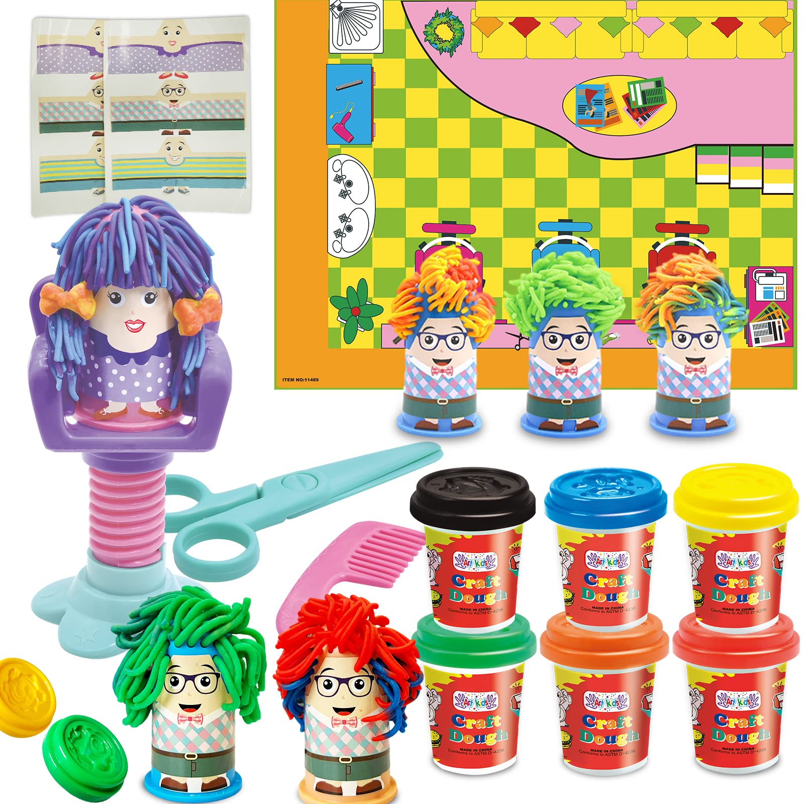 GOVOY Play Clay Dough Haircut Salon PlaySet Crazy Cuts Stylist Hair Salon Barber Shop Pretend Play Toy Kit for Kids 3+ Boys and 