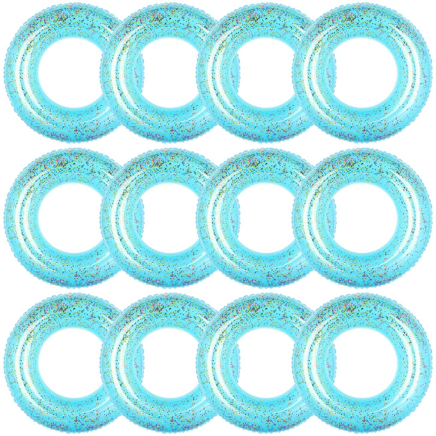 Relaxgiant 12 Pcs Summer Swim Rings with Glitter Fun Inflatable Pool Float Round Shaped Swimming Pool Tubes for Beach Party Supp