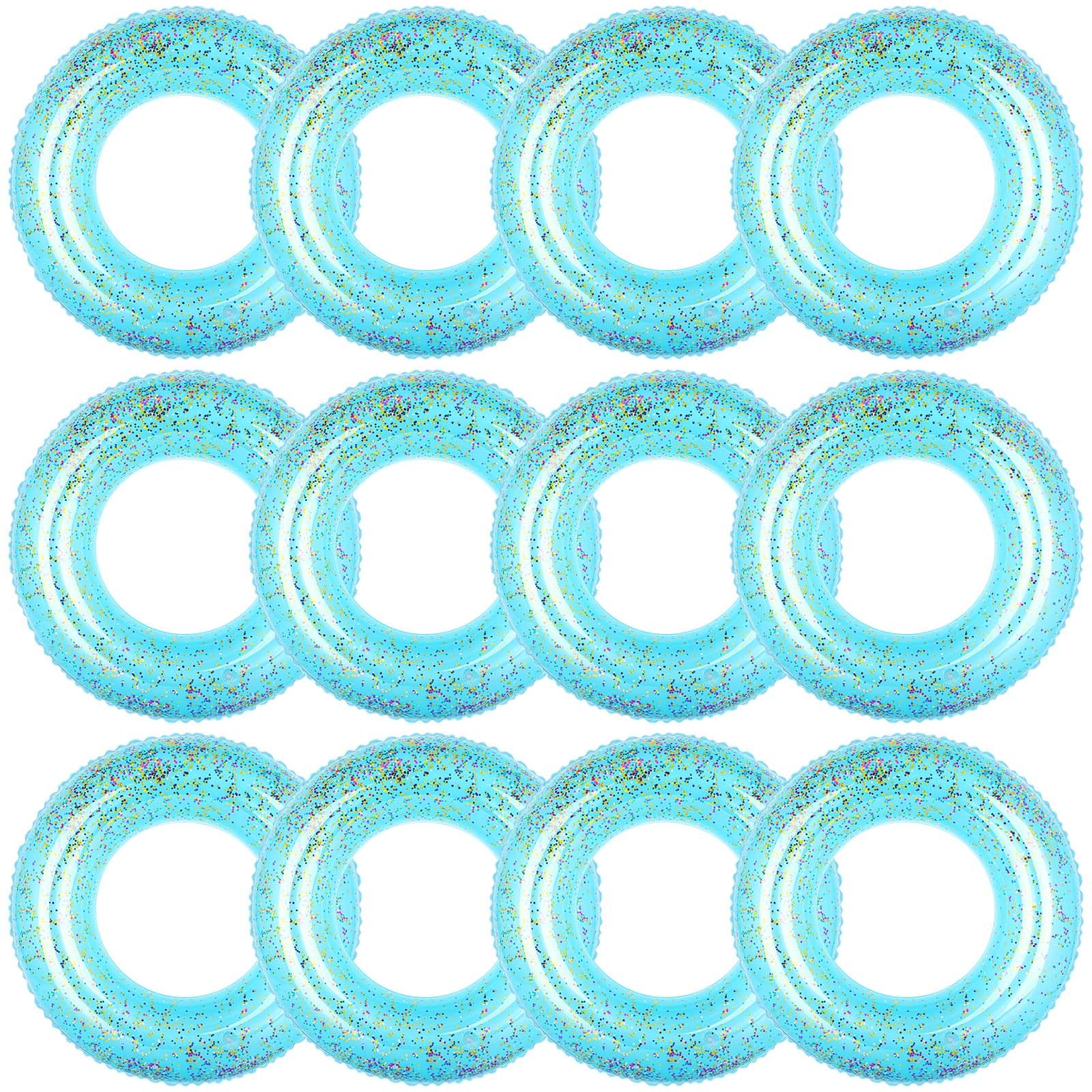 Relaxgiant 12 Pcs Summer Swim Rings with Glitter Fun Inflatable Pool Float Round Shaped Swimming Pool Tubes for Beach Party Supp
