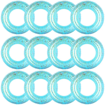 Relaxgiant 12 Pcs Summer Swim Rings with Glitter Fun Inflatable Pool Float Round Shaped Swimming Pool Tubes for Beach Party Supp