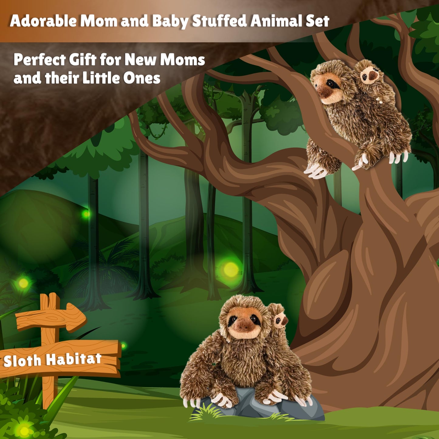 Forest & Twelfth Mom And Baby Mini Sloth, Stuffed Animals For Boys And Girls, Forest Baby Shower Decorations, Nursery Decor, Zoo