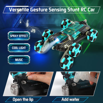 Remote Control Cars for Kids Adults, Gesture Sensing RC Stunt Car with Light Music Spray, RC Robot Toys,Cool Birthday Toy for 6
