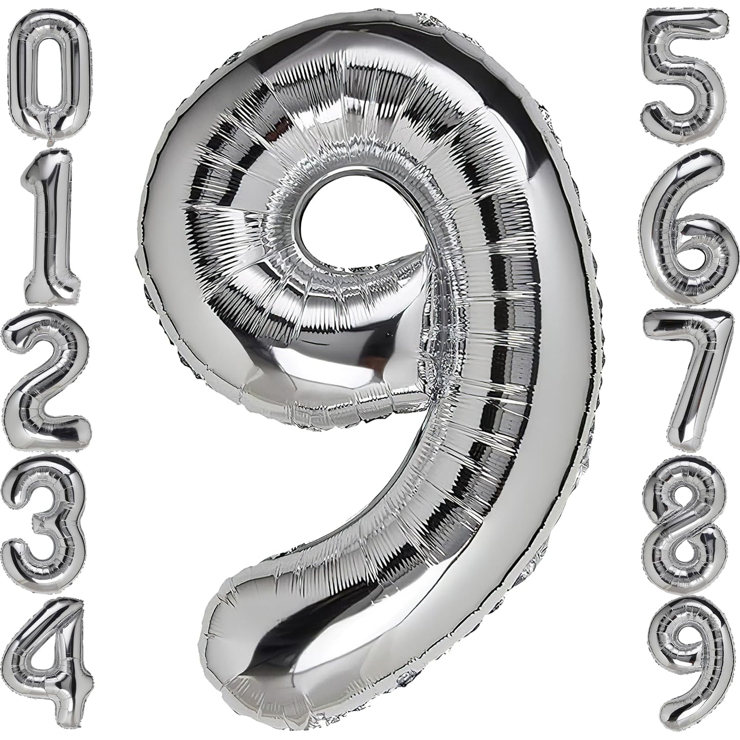 9 Number Balloon Silver 40 Inch Big Foil Mylar 9Th Balloons For 9 Year Old Boy Girl Birthday Party Decorations Wedding Anniversa
