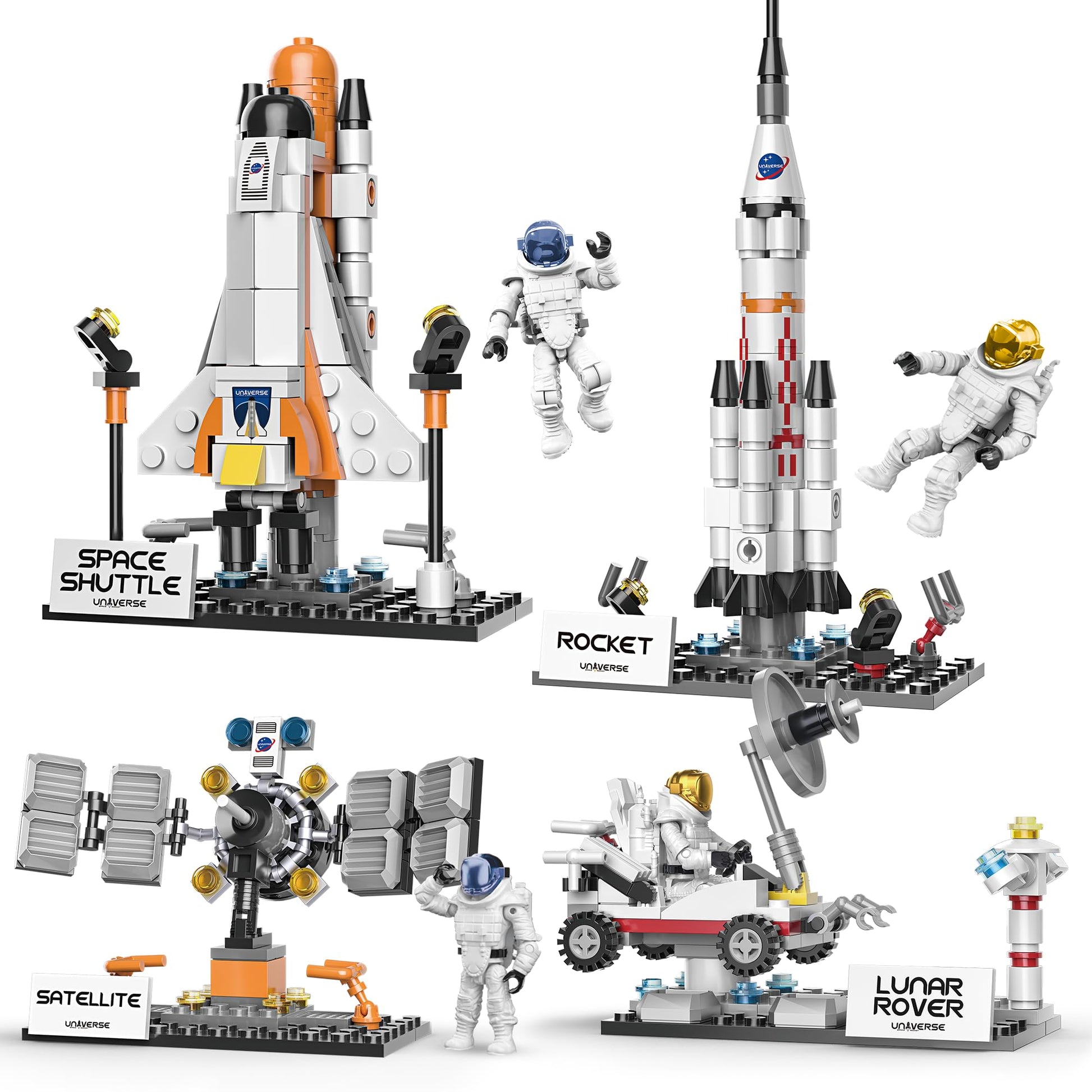 Easter Basket Essentials Stuffers Toys For Kids Boys Girls, Space Exploration Shuttle Toys For Aged 6-12, 4 In 1 Stem Rocket Building Set With 4 Astronauts, Kids Easter Hunt Party Favor Birthday Gifts