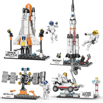 Easter Basket Essentials Stuffers Toys For Kids Boys Girls, Space Exploration Shuttle Toys For Aged 6-12, 4 In 1 Stem Rocket Building Set With 4 Astronauts, Kids Easter Hunt Party Favor Birthday Gifts