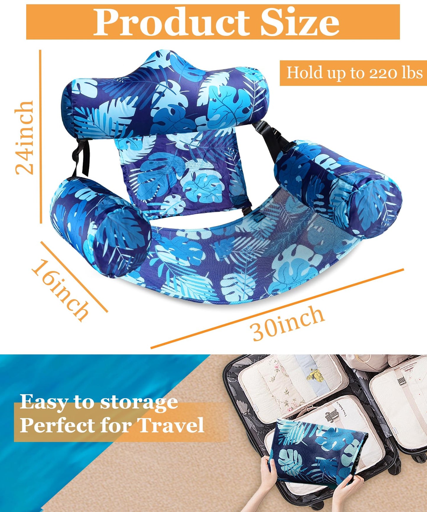 2 Pack Inflatable Pool Floats mature-themed  Floating Chair Lounger  Adjustable Blow up Pool Noodles Float for Heavy Duty mature-themed  Fabric Swimming Water Chair for Party Summer Beach Vocation Essential Lake Fun