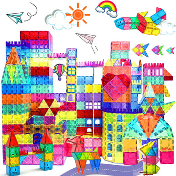 Paaxido Magnetic Tiles - 100 Pieces Magnetic Blocks for Kids, Magnet Tiles Building Blocks Set, Construction STEM Magnet Toys Gi