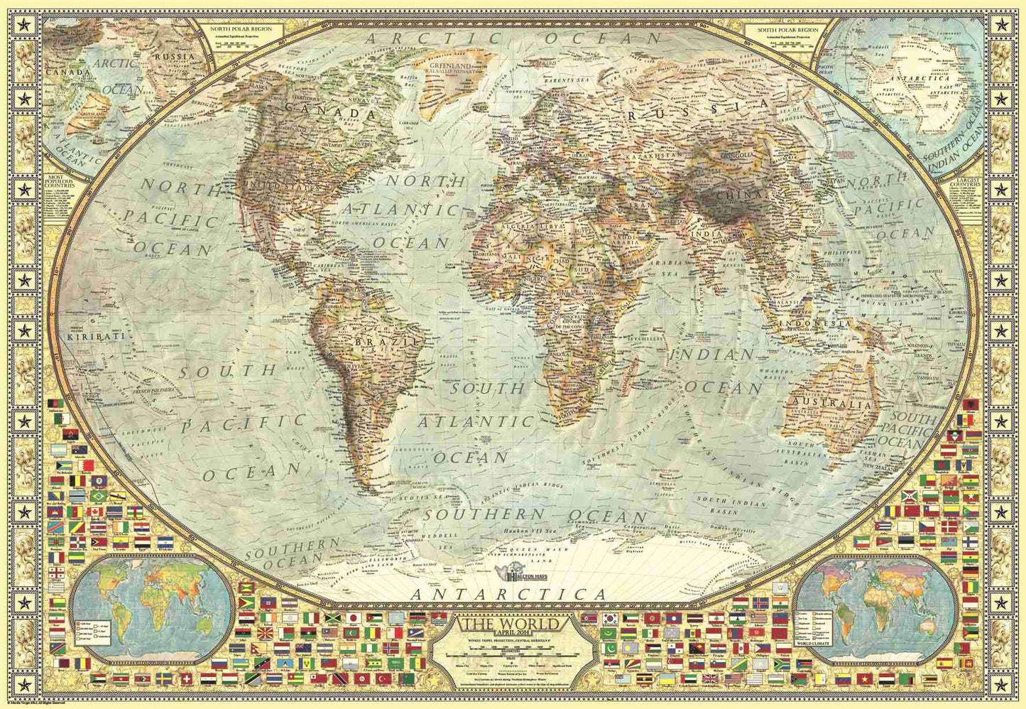 Anatolian 2000 Piece Jigsaw Puzzle - World Map, Model #3935, Brown Cardboard