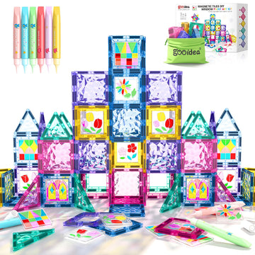 Magnetic Tiles Diy Window Arts And Craft Kit Kids Games Montessori Toys Toddler Kids, Magnet Building Blocks Set For Preschool Learning Classroom Stem Sensory Toys Gift For 3+ Year Old Boys And Girls
