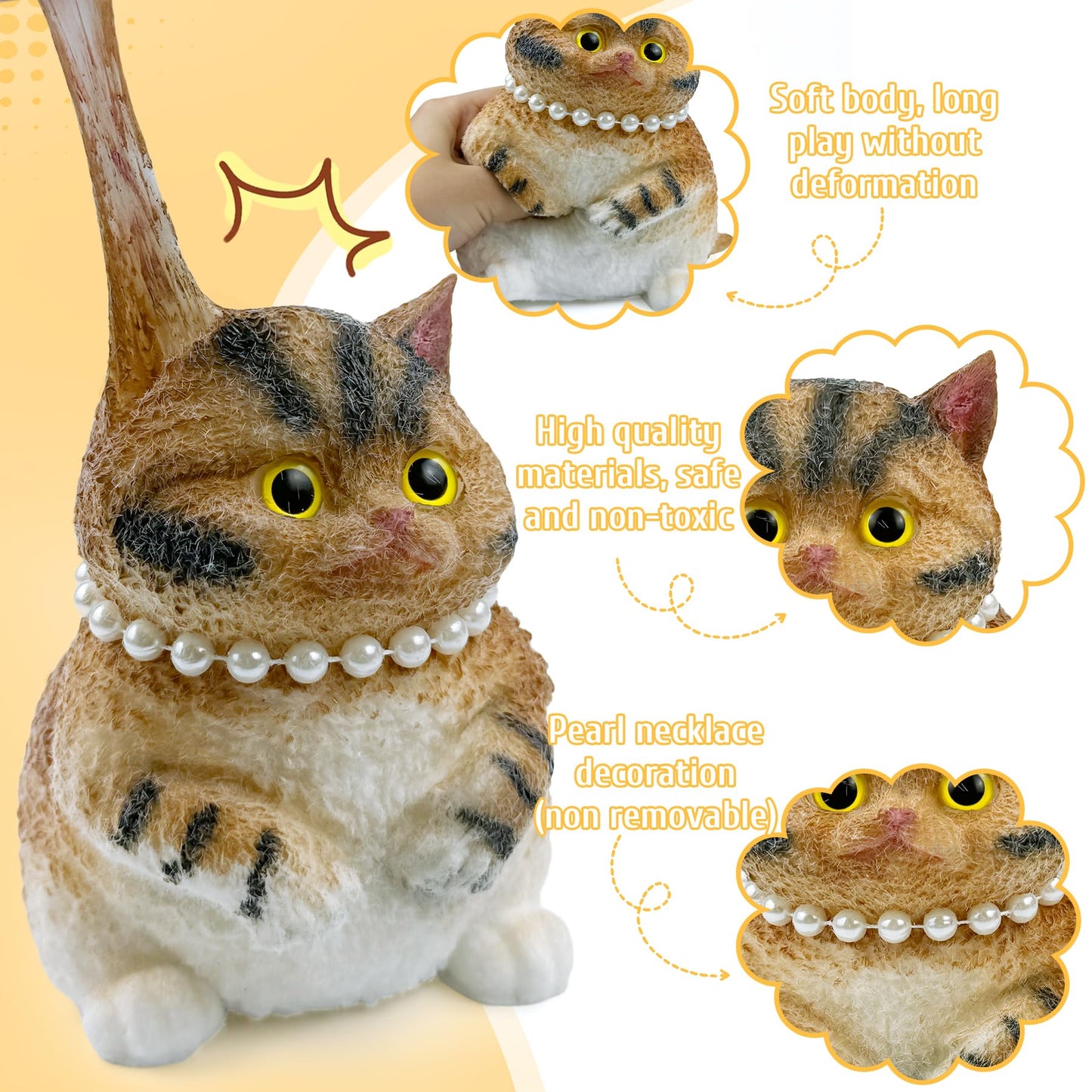 Xpqkdc Taba Stress Cat Toys - Big Stress Relief Toys, Handmade Super Soft Tpr Cat, Large Cat Squeeze Toys For Kids & Adults, Squ