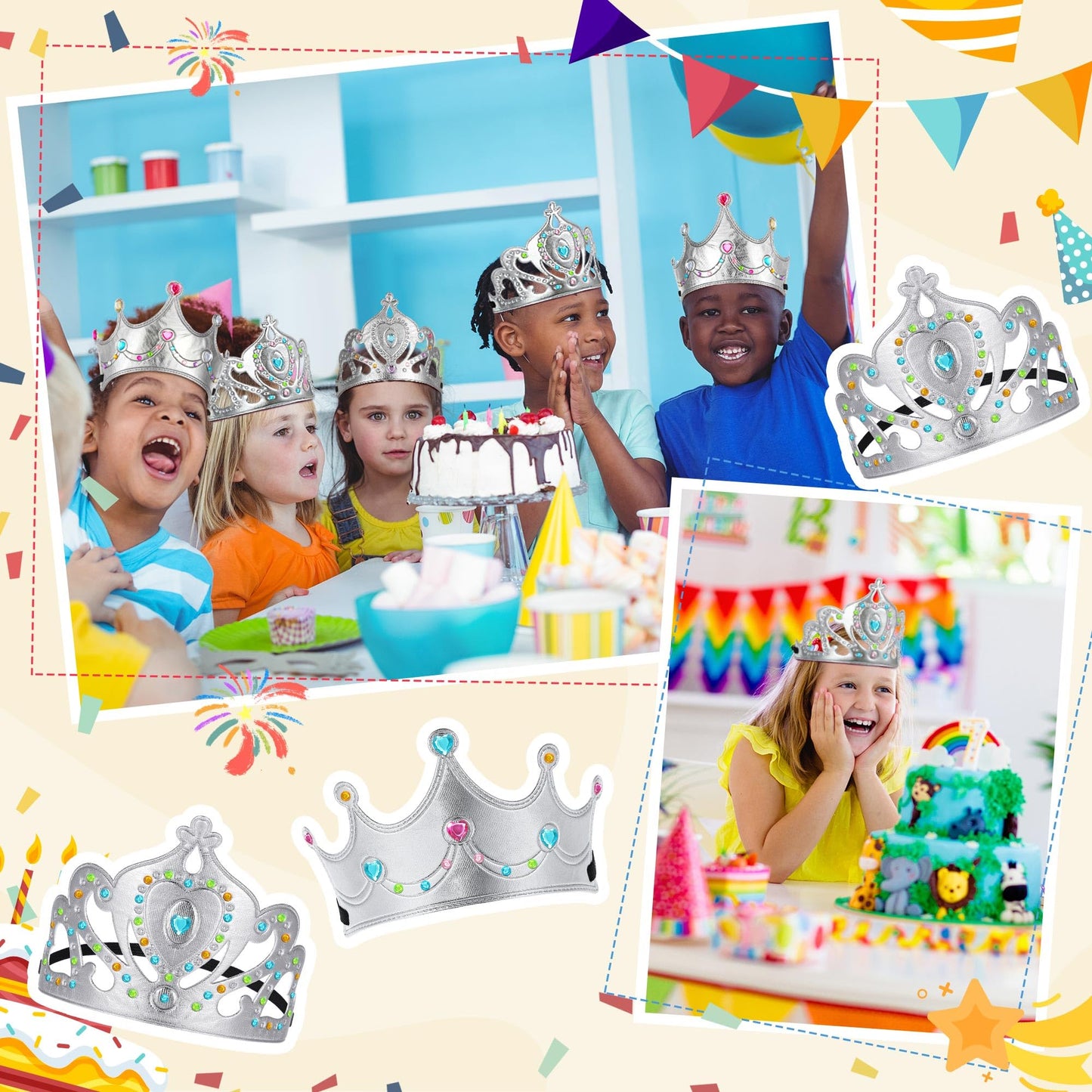 Yaomiao 66 Pieces Foam Princess Tiaras DIY Crowns Kids Party Favors Craft Crystal Diamond Sticker Making Your Own Tiara Girls(Si