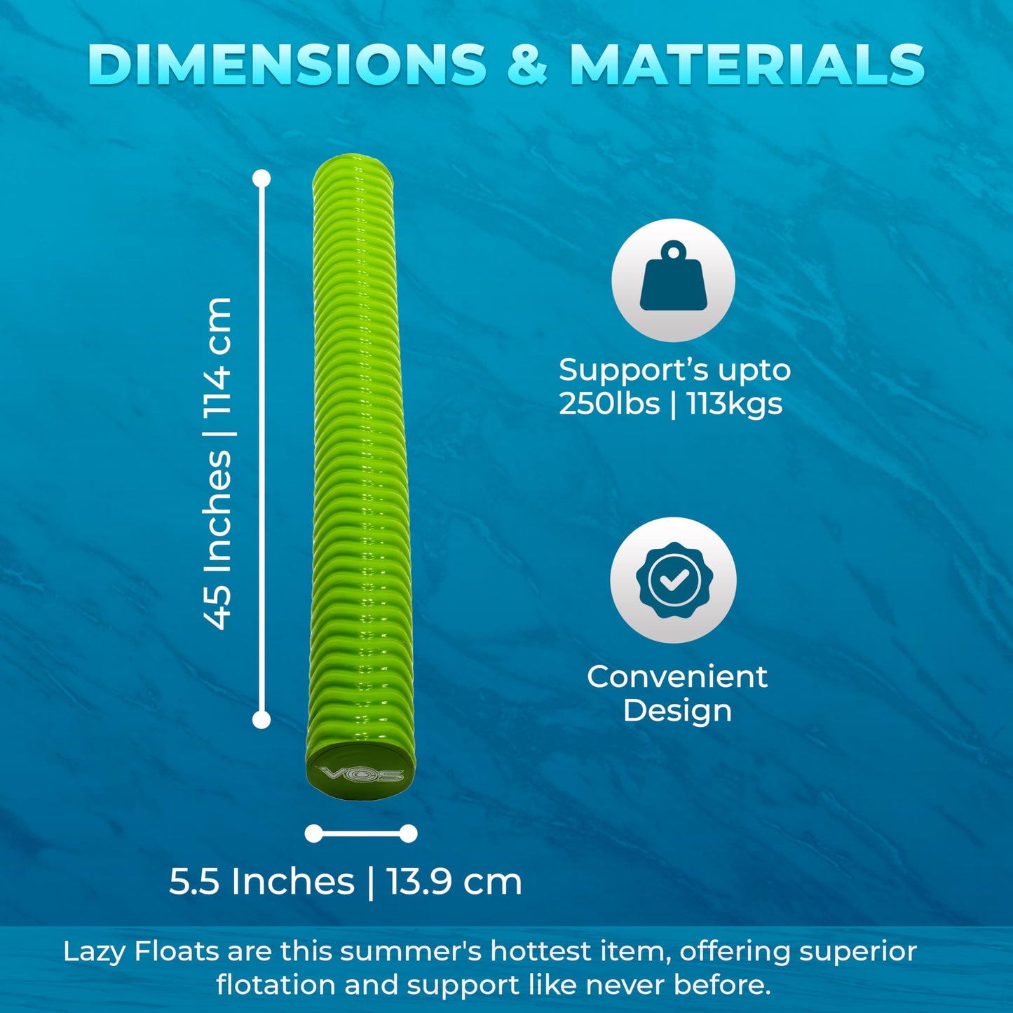 VOS Mega Foam Pool Wavy Noodle  enhanced & Big  Super Soft Pool Noodle for Swimming and Floating  Pool Floats  Lake Floats for mature-themeds  Single Pack (Botanical Green)
