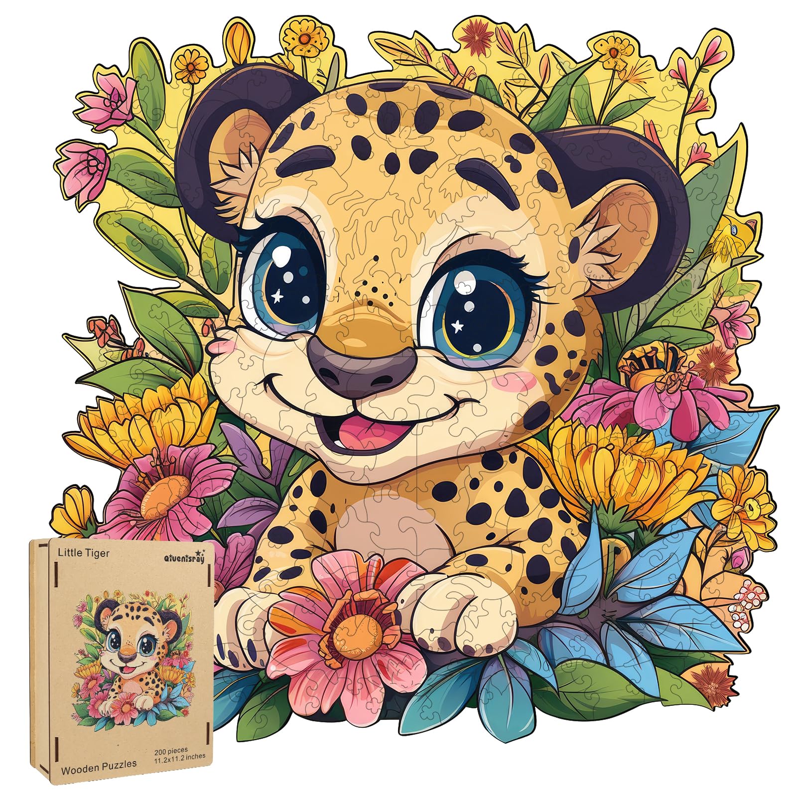 Qiuenisray Wooden Jigsaw Puzzles 500 Pieces-Little Tiger,16.8X16.8In,Royal,Wooden Puzzles For Adults,Unique Shape Animal Adult P