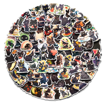 Aowdiao 100 Pcs Black Cat Stickers Cute Cat Gifts Vinyl Cat Sickers For Water Bottles Laptop