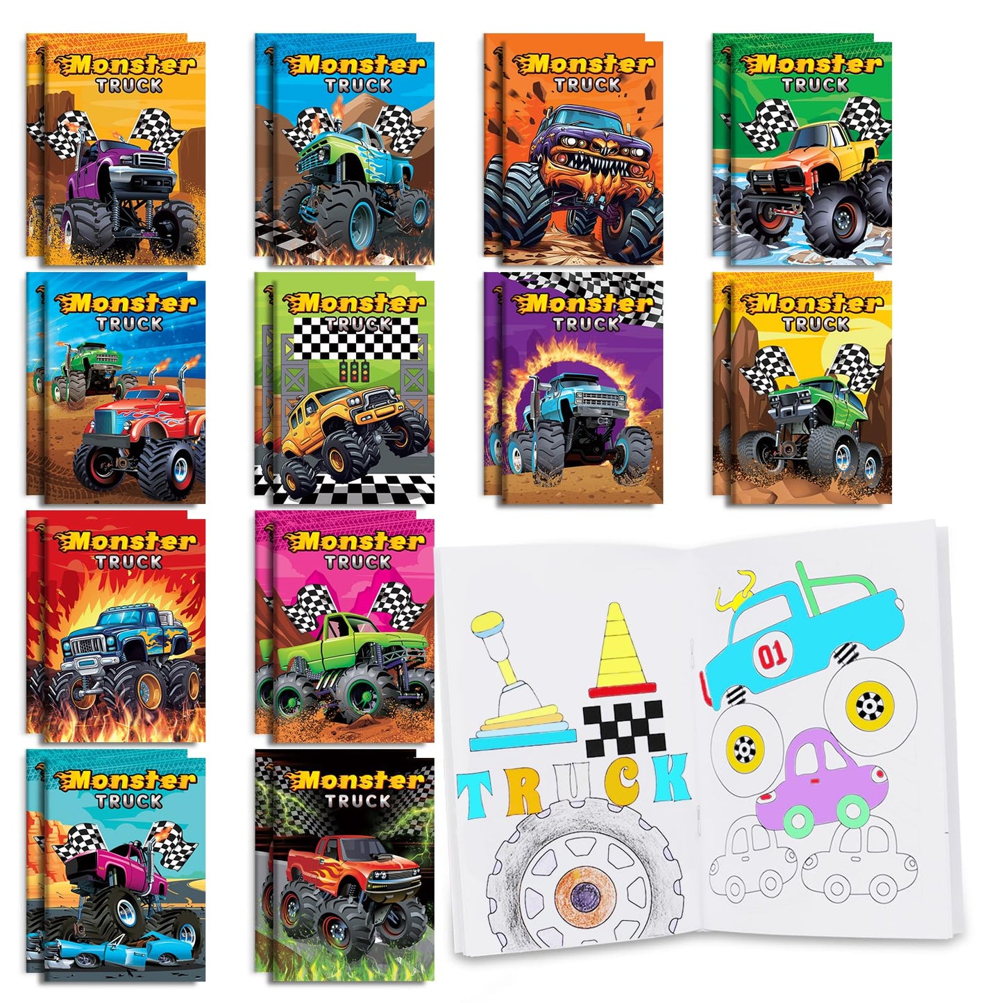 Benlouis 24 Monster Truck Mini Coloring Book Truck Birthday Themed Party Favor Activity Book Bulk For Kids Race Car Party Goodie