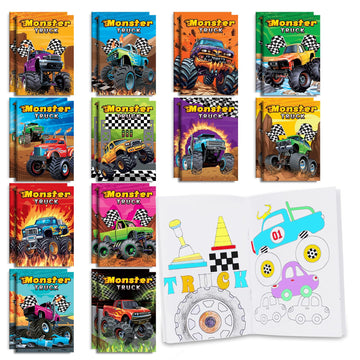 Benlouis 24 Monster Truck Mini Coloring Book Truck Birthday Themed Party Favor Activity Book Bulk For Kids Race Car Party Goodie