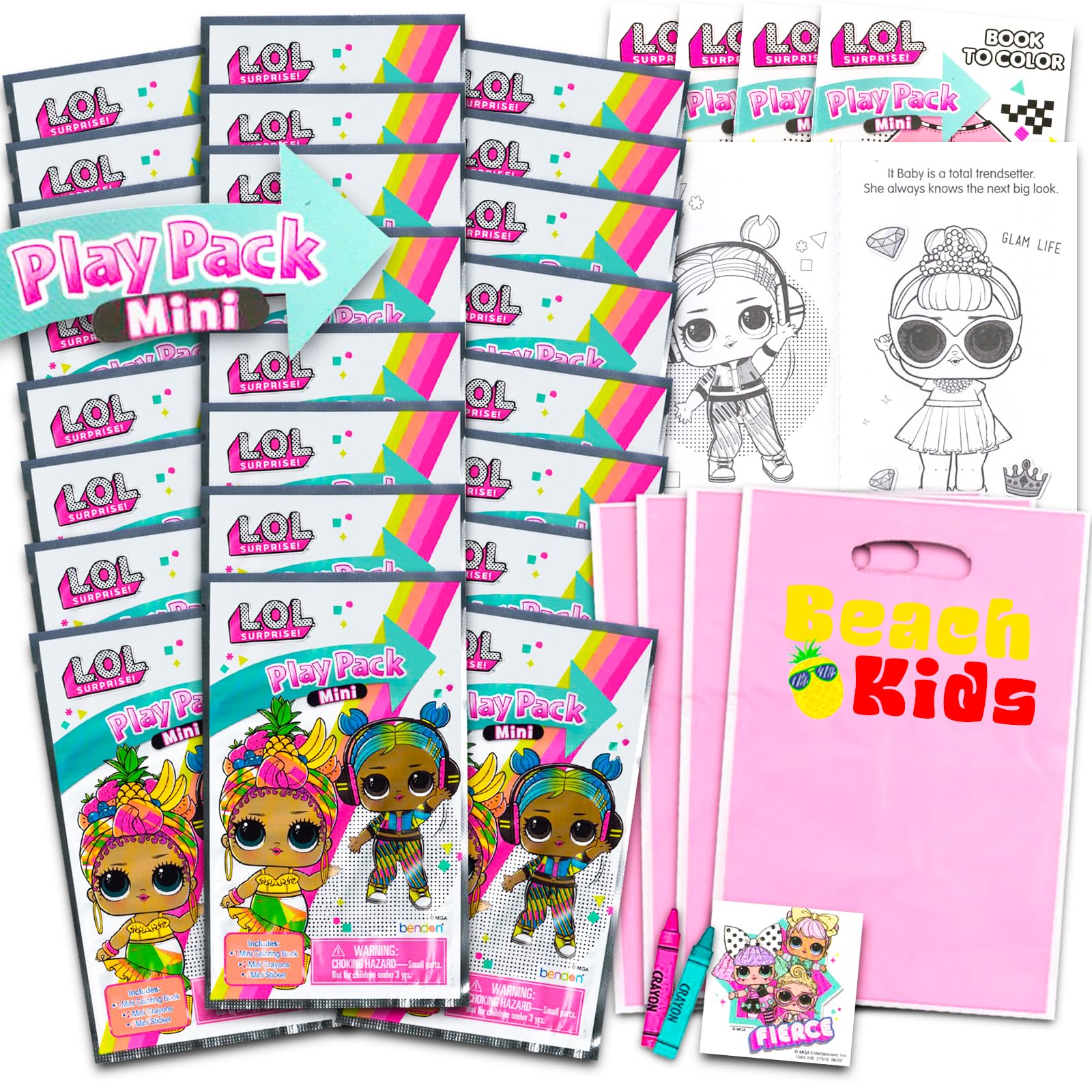 LOL Doll Mini Party Favor Set for Kids - 24 Grab n Go Play Packs with Coloring Pages & Stickers (Birthday Supplies)