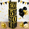 Toniful 4 Pcs 50Th Birthday Decorations Boxes For Men Women,Fifty Years Old Birthday Cardboard Box Party Supplies,Black And Gold