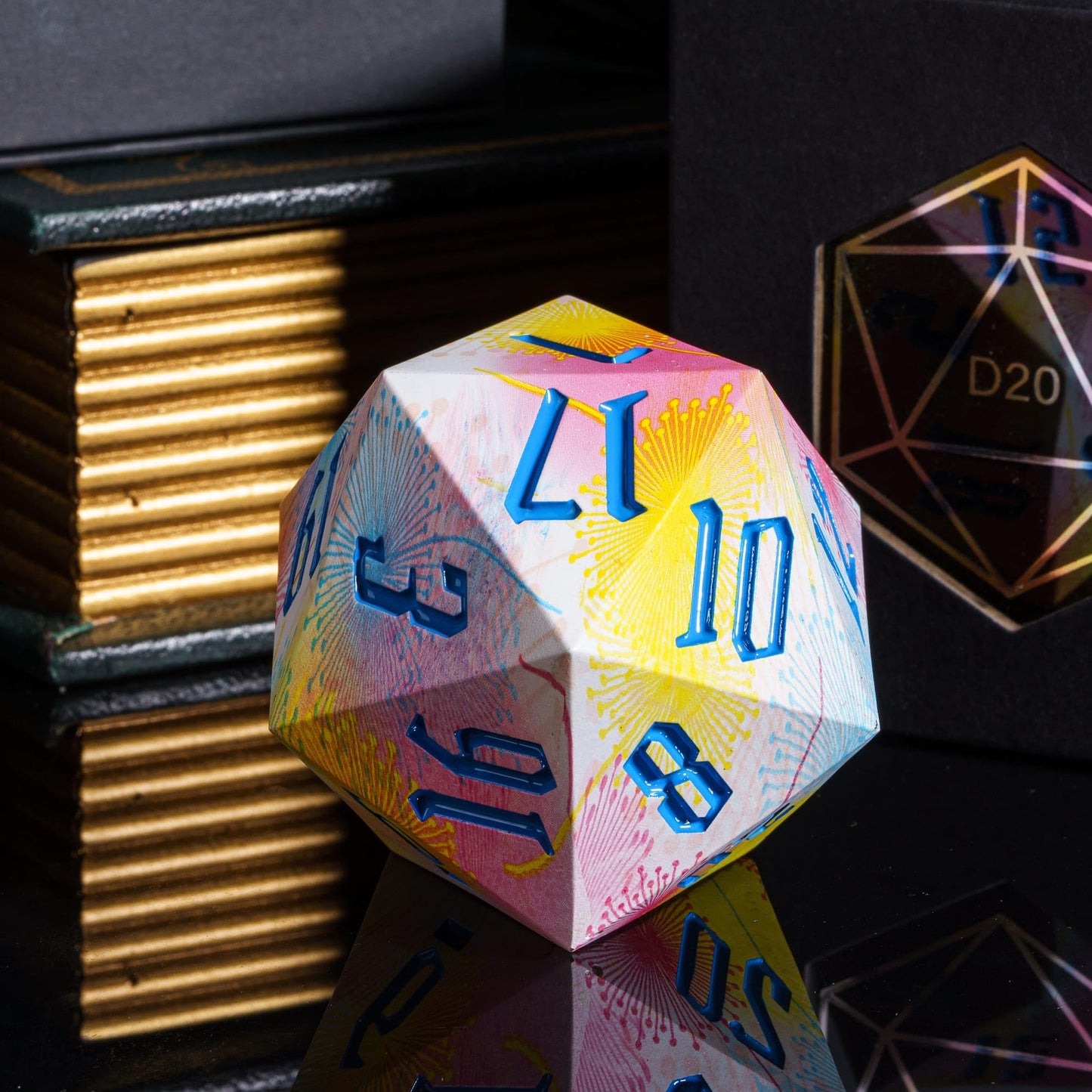 HDdais 55mm Giant D20 Dice D&D with Dandelion Flowers Pattern, D20 Polyhedral Dice 20 Sized DND Dice with Gift Case for Dungeons