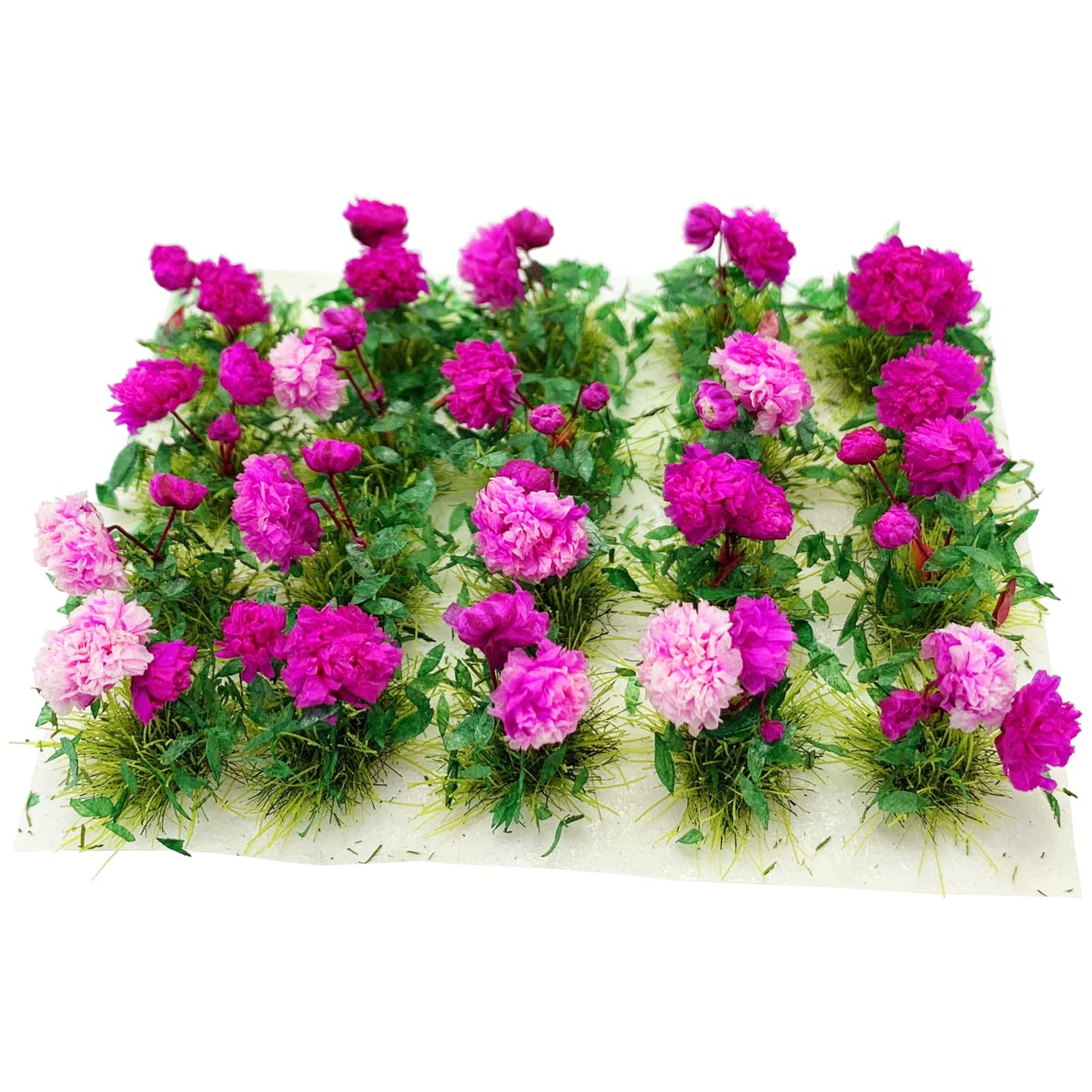 Prettylife 20Pcs Miniature Flower Cluster Grass Flower Tufts For Mini Dollhouse Fairy Garden Railway Simulated Static Scenery Micro Landscape Model (Rose)