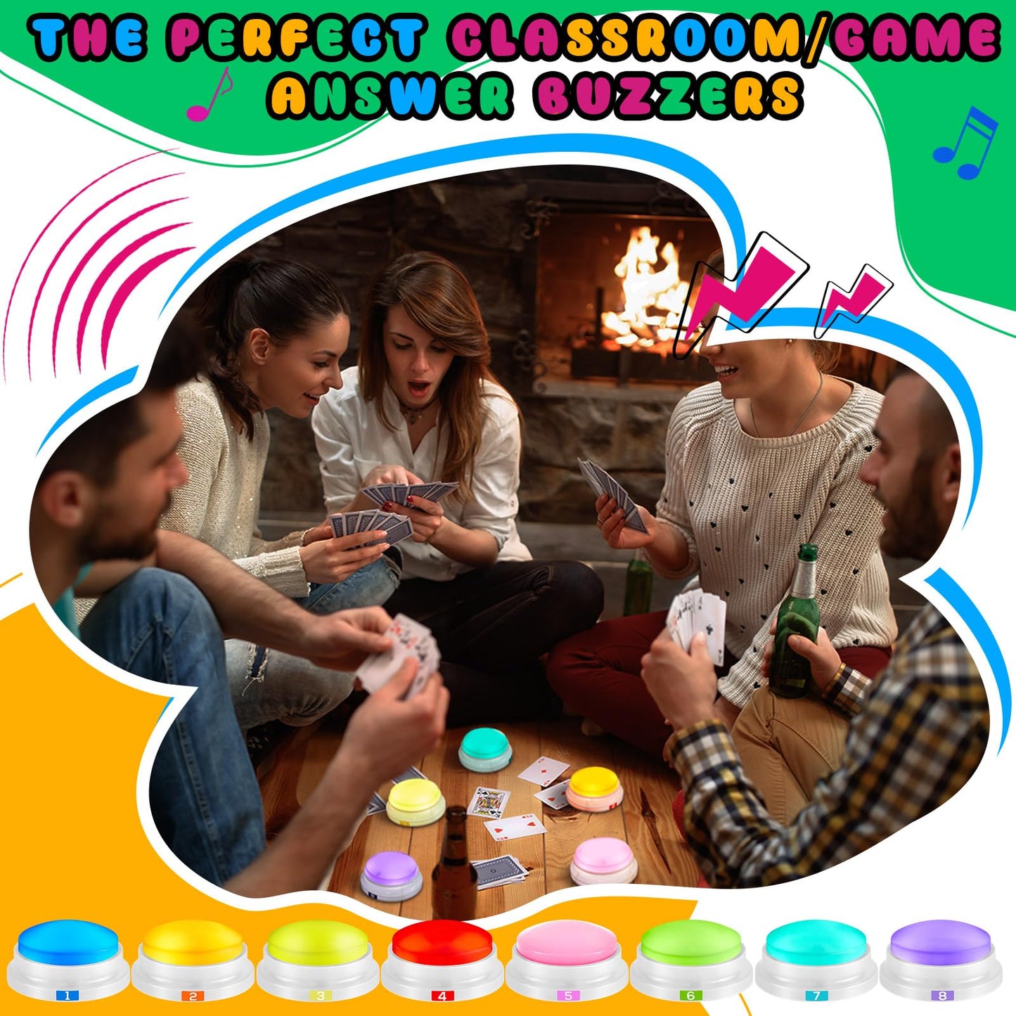 Xuhal 8 Pcs Glowing Buzzers for Trivia Games - Recordable Answer Buttons, ABS, Fresh Color, 3.46 x 1.65 inches