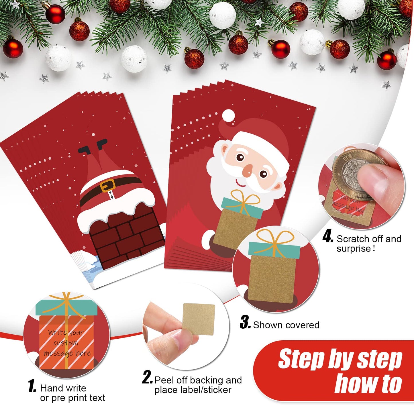 Outus 50 Pieces Christmas Scratch Off Cards Stickers Christmas Hawaii Party Games Vouchers Festive Raffle Tickets Holiday Business Prize Drawings For Kids Adults Families Events Groups (Gift Box)