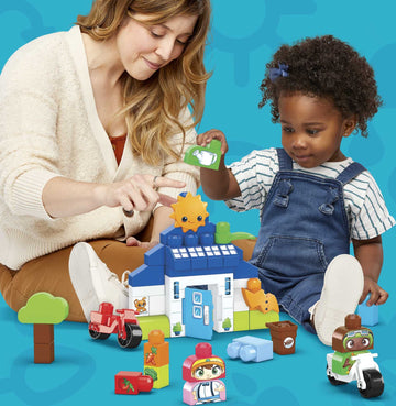 Mega Bloks Fisher-Price Toddler Blocks Toy Set, Green Town Build ‘N Learn Eco House With 88 Pieces, 4 Figures, Ages 1+ Years