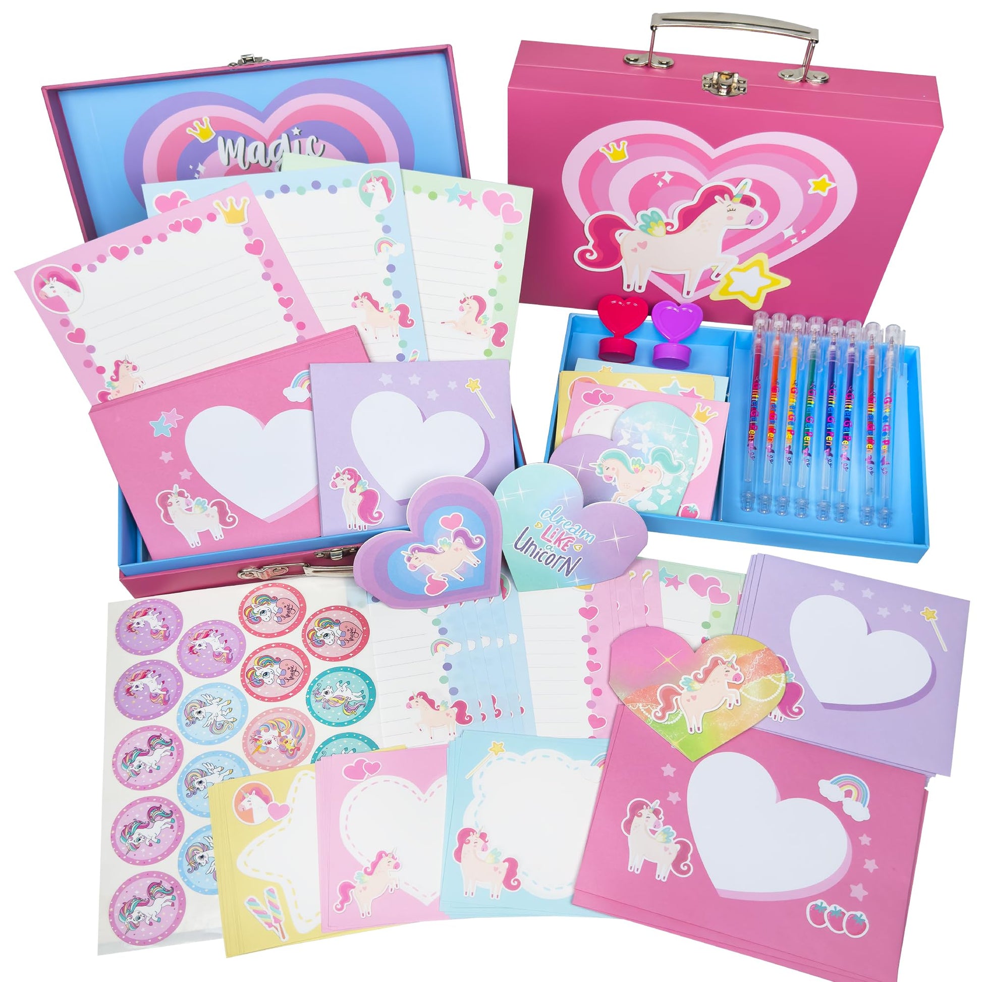 98Pcs Unicorn Stationary Set - Gifts For 6,7,8,9,10 Year Old Girl, Girls Stationery Set For Kids, Letter Writing Art Kit, Pretee