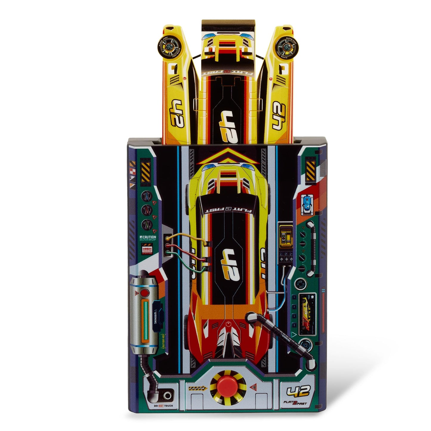 FLAT 2 FAST Yellow 42 Card Racer | Load, Launch, Race - Pocket-Sized Racecar Toy Ages 5 and up (Sold Each)