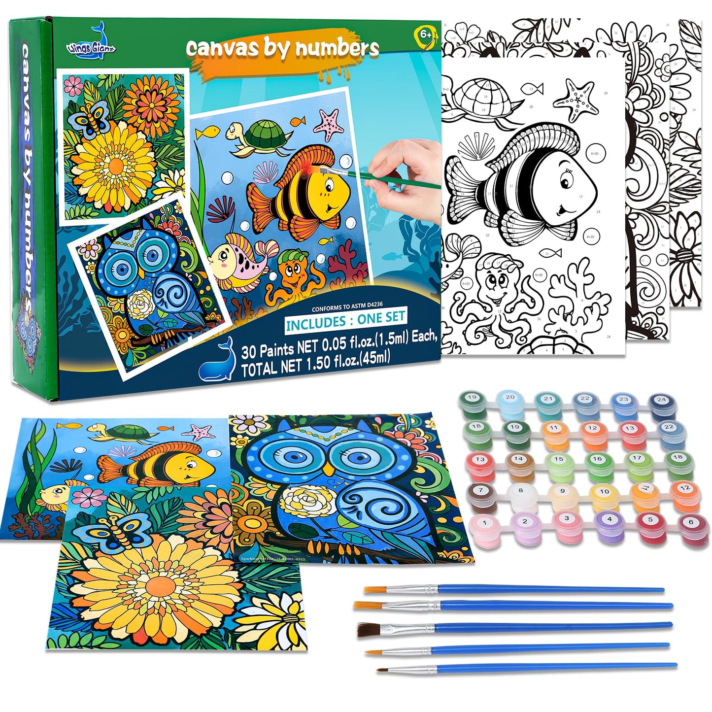 3 Pack Paint By Numbers For Kids Ages 8-12, Pre-Printed Acrylic Oil Painting, Includes (8X10, 8X9, 8X8 Inch) Framed Canvas With