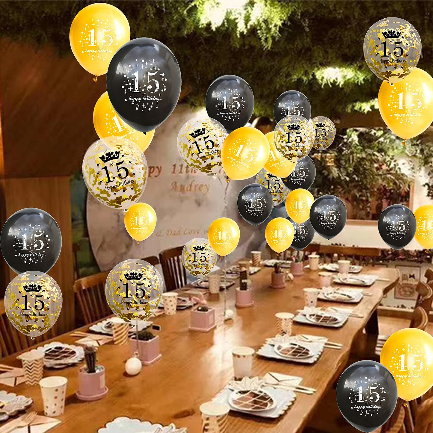 Jonhamwelbor 15Th Birthday Balloons 12 Inch 15Pcs 15 Year Old Black Gold Balloons Latex Confetti Balloons For Fifteen Happy Birt