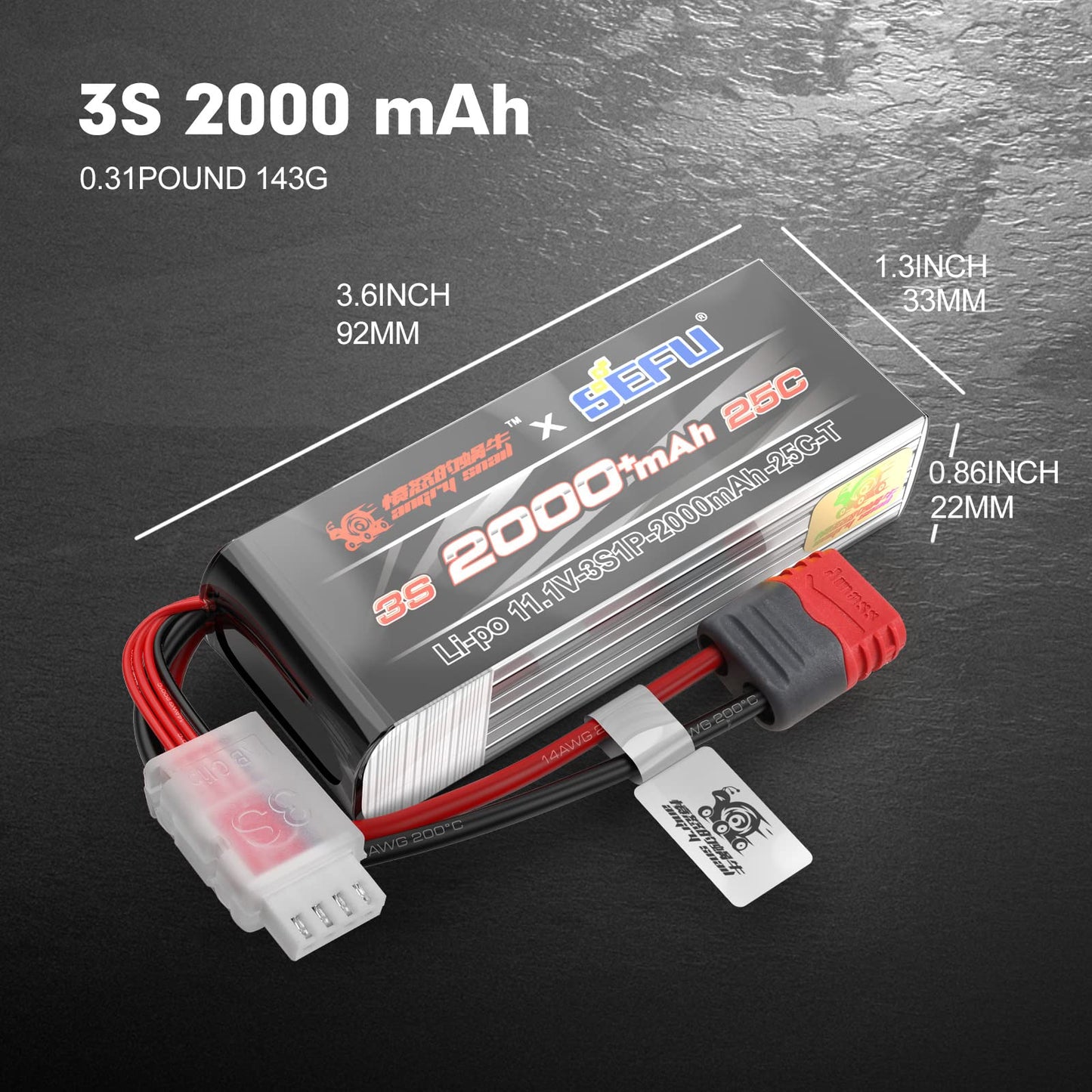 Hyper Go Angry Snail 3S2000 Rc Car Upgrade Accessories 3S 11.1V 2000 Mah 25C Lipo Battery, Spare Parts Rc Battery All 1/14, 1/16