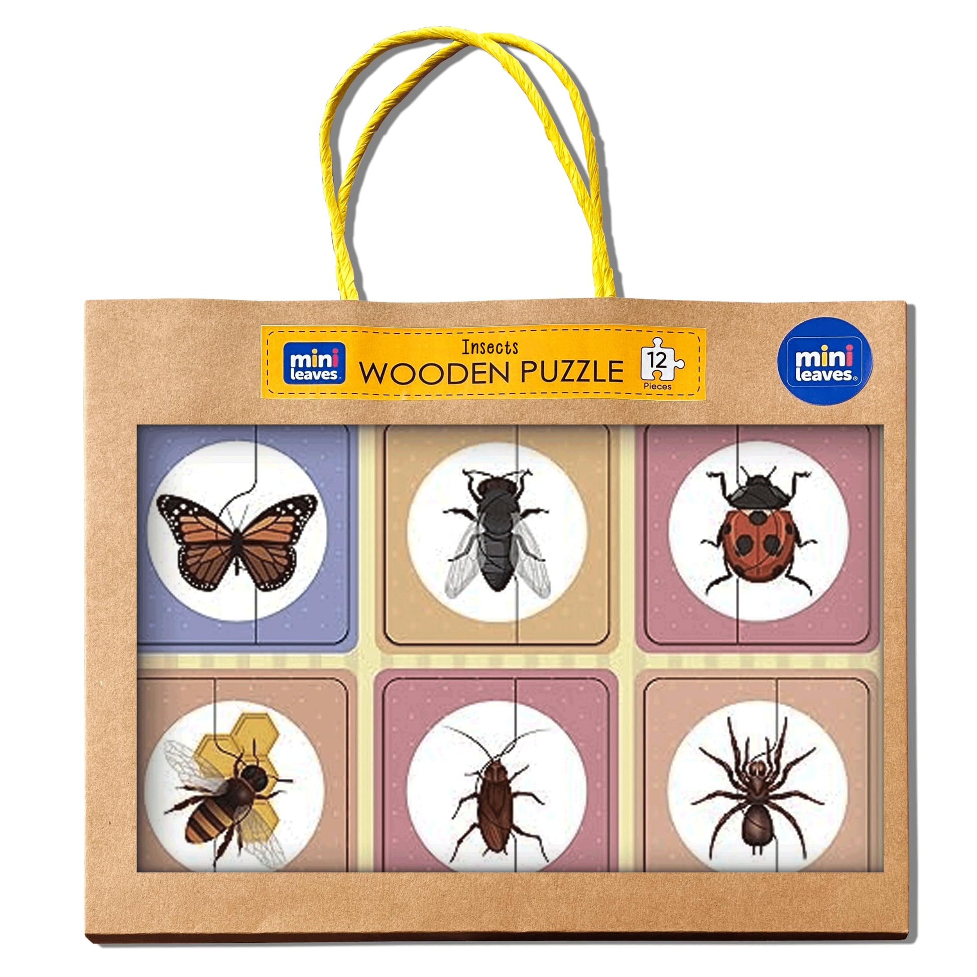 Mini Leaves 2 Piece Insects Wooden Jigsaw Puzzle  Educational Kids Toys For 25 Years Boy, Child Safe, Durable, Vivid Insect Im