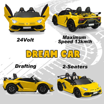 2-Seater Ride On Car 24V Electric Lamborghini For Kids High Speed 13Km/H Drift Sports Car With Pu Leather Seats W/Adjustable Saf
