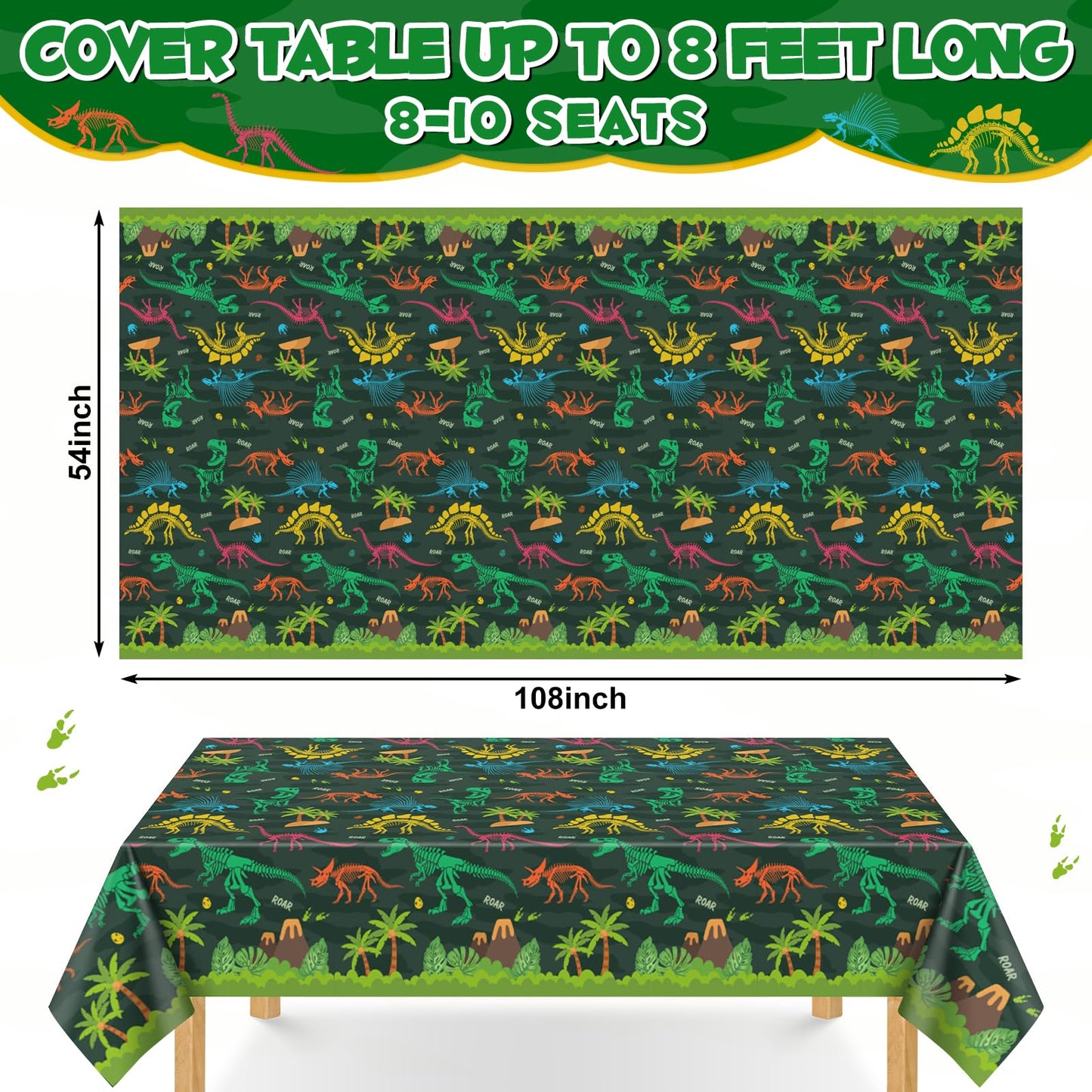 NatNarr 3 Pack Dinosaur Plastic Tablecloth, 54 X 108Inch Disposable Dinosaur Party Table Cloth for Rectangle Tables Waterproof T