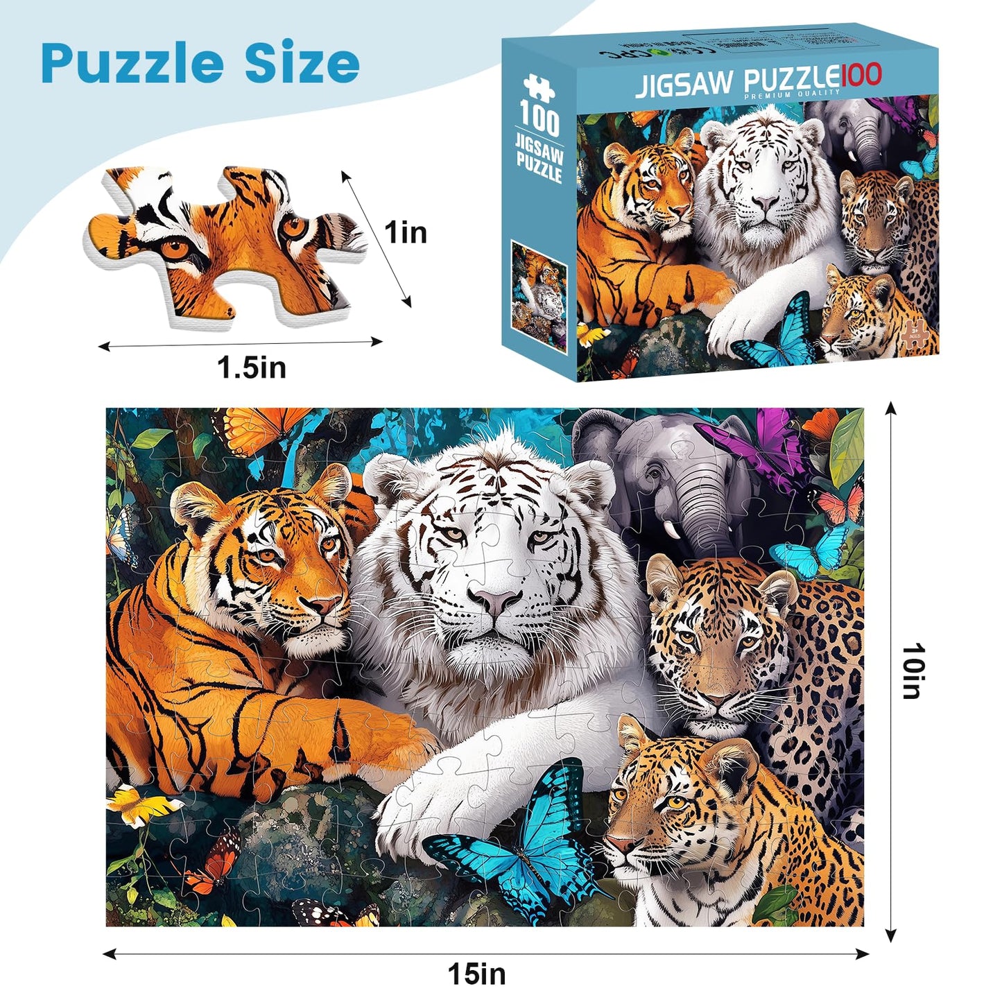 100 Piece Tiger Puzzles for Kids Ages 6-8 8-10 - Animal World Jigsaw Puzzles - 100 Piece Senior Jigsaw Puzzle for Toddlers Kids Puzzles Ages 3-5 Toys Birthday Gifts for Boys Girls mature-themeds-15 x 19