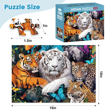 100 Piece Tiger Puzzles for Kids Ages 6-8 8-10 - Animal World Jigsaw Puzzles - 100 Piece Senior Jigsaw Puzzle for Toddlers Kids Puzzles Ages 3-5 Toys Birthday Gifts for Boys Girls mature-themeds-15 x 19