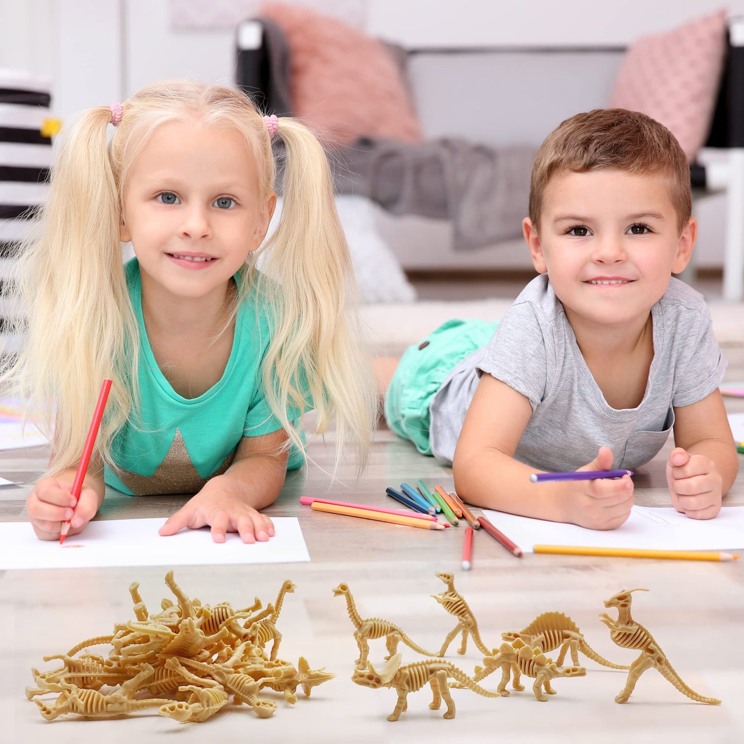 Havagdtm 150Pcs Dinosaur Fossil Skeleton Dinosaur Skeleton Toys Assorted Figures Dino Bones For Birthday Party Science Play Dino Sand Dig Party Favor Decorations 2.5Inch