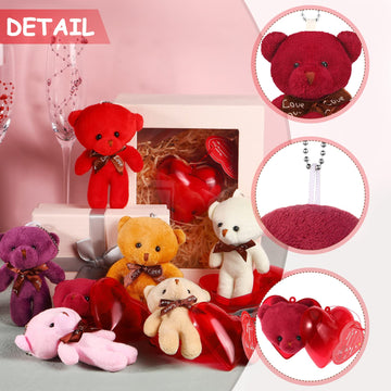 Civaner 48 Pcs Valentine Mini Bear Stuffed Plush Animal Keychain Decoration Heart Box With Valentines Cards For Classroom Exchan