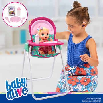 Baby Alive: Doll Highchair Set - Green, Pink, Hearts - For Dolls Up To 24'', 5 Matching Feeding Accessories, Rotating Seat, Fold