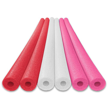 Oodles Of Noodles Deluxe Foam Pool Swim Noodles - 6 Pack (Red & White & Pink)