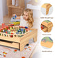 Honey Joy Train Table, Wooden Kids Activity Table With Storage Drawer, 100 Multicolor Pieces, Tracks, Trains, Cars, Toddler Trai