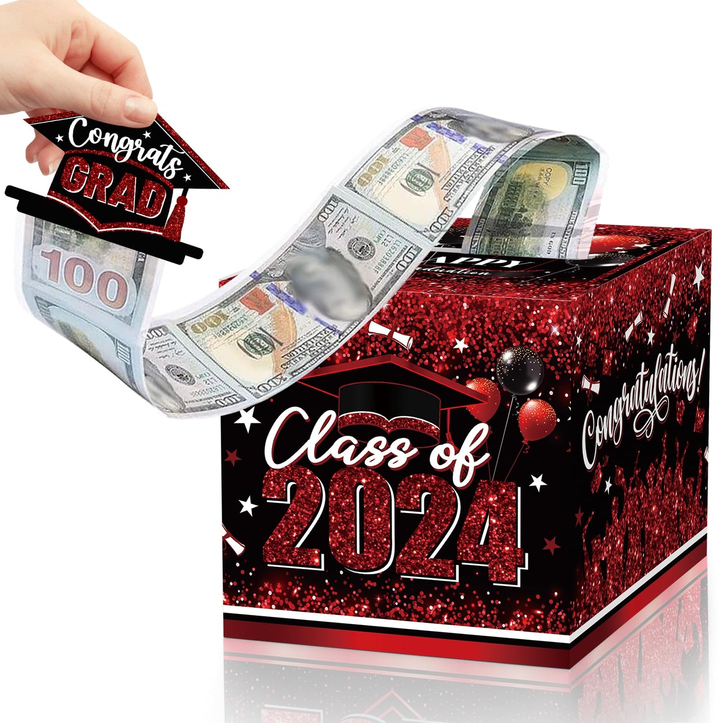 Graduation Money Box For Cash Gift Pull, Black Red Money Pull Box Gift 2024 Grad Suprise, Funny Graduation Party Gift Pull Money