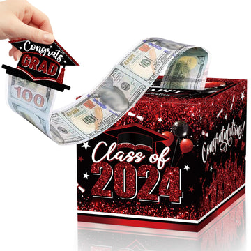 Graduation Money Box For Cash Gift Pull, Black Red Money Pull Box Gift 2024 Grad Suprise, Funny Graduation Party Gift Pull Money