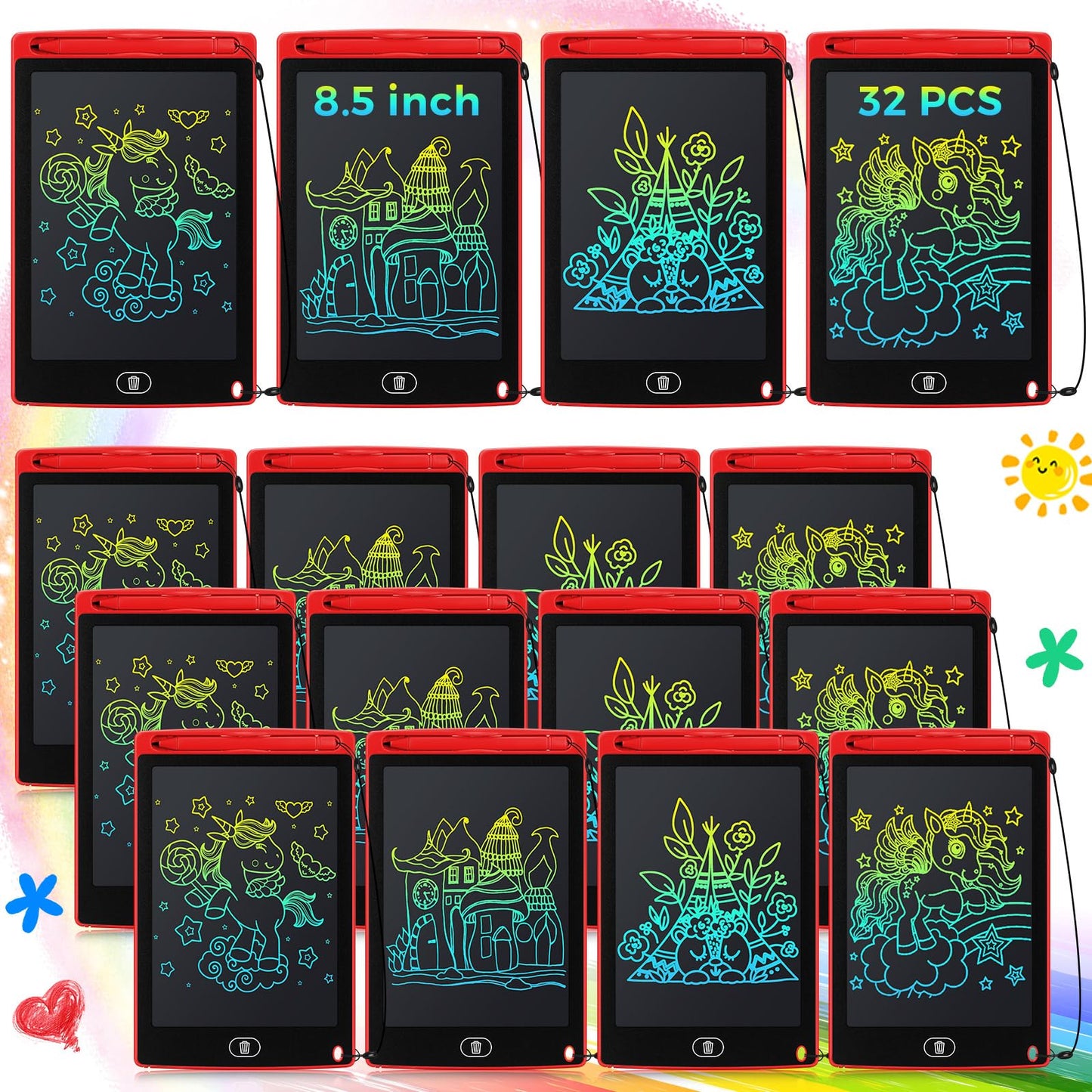 Zhehao 32 Pcs LCD Writing Tablet for Kids Bulk 8.5 Inch Colorful Doodle Board Tablet Erasable Doodle Pad Educational Toy Birthda