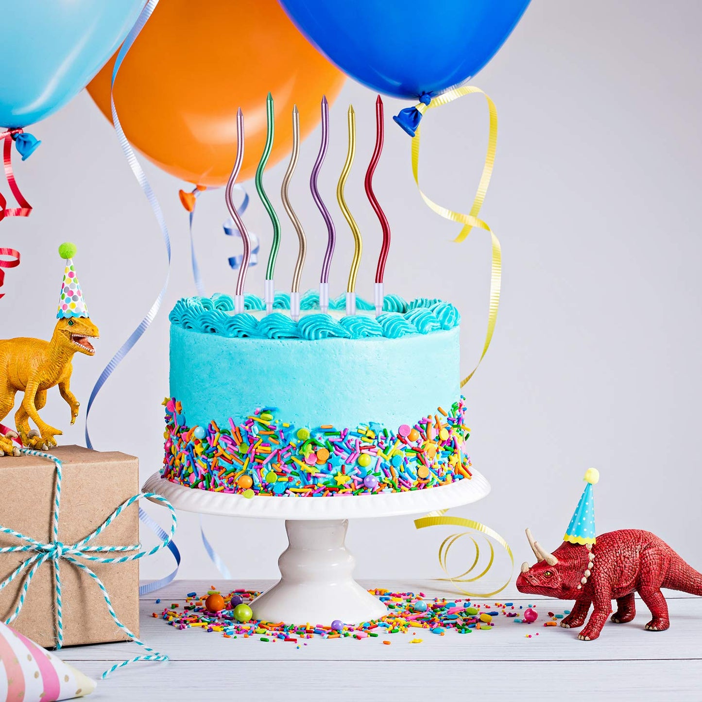 BBTO 48 Pieces Twisty Birthday Spiral Cake Candles with Holders Long Thin Curly Coil Metallic Cake Cupcake Candles for Birthday