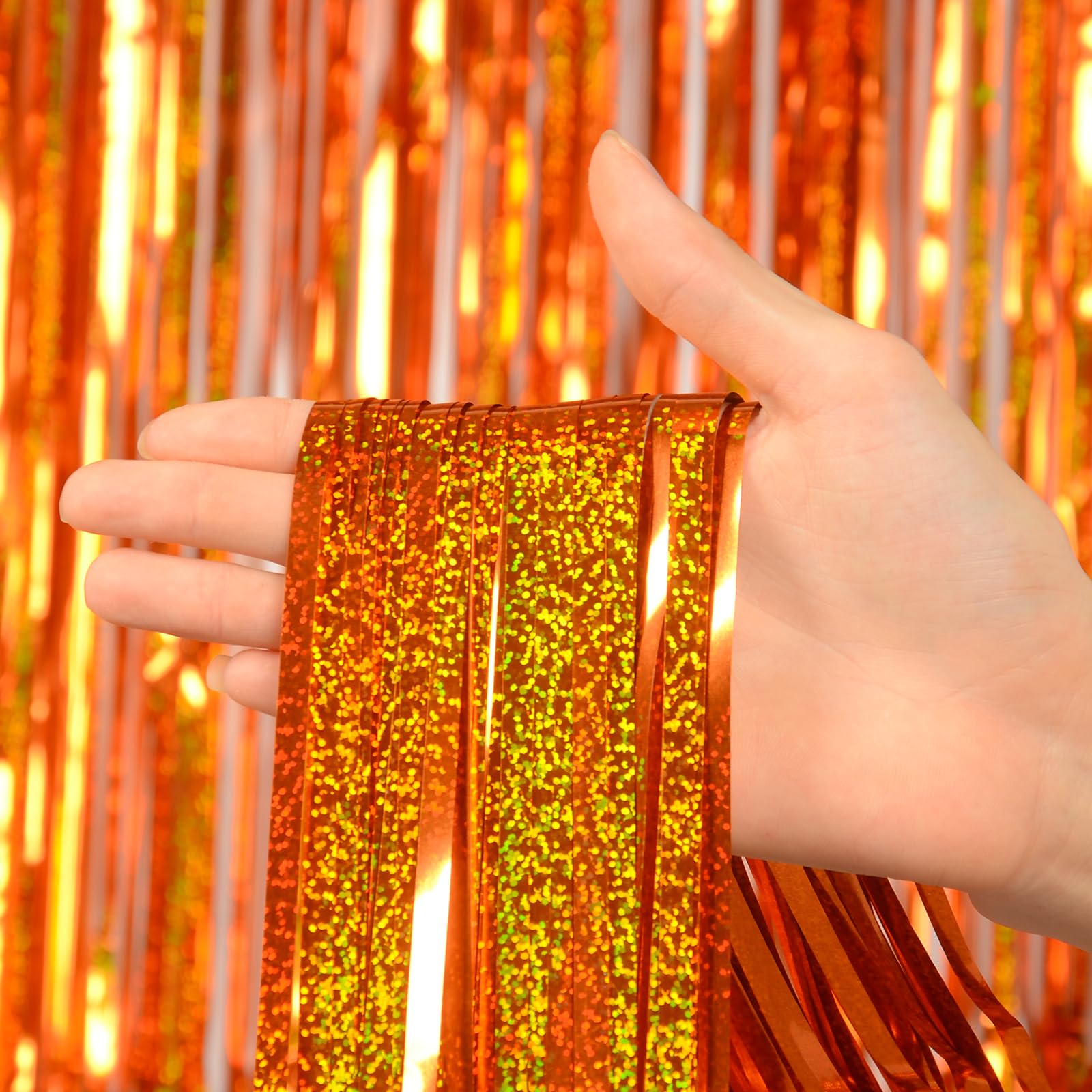 Reusable Foil Fringe Curtains Thanksgiving Decorations - Melsan 3 Pack 3.2 x 8.2 ft Tinsel Curtain Party Photo Backdrop for Birt