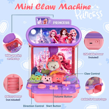 Claw Machine for Kids, Mini Vending Machines with 20 Plush Toys for Girls, Electronic Arcade Game with Candy Grabber Prize Dispe