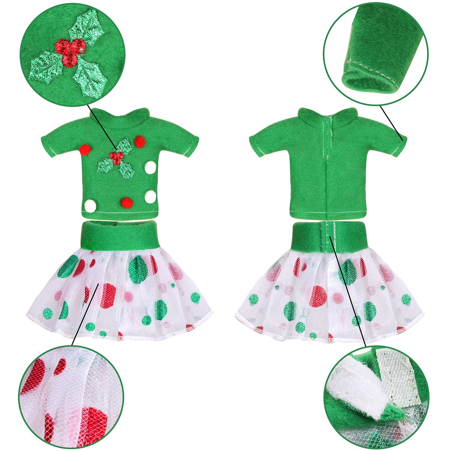Erweicet Christmas Clothing Christmas Accessories For Elf Doll (Top + Skirt) Doll Is Not Included
