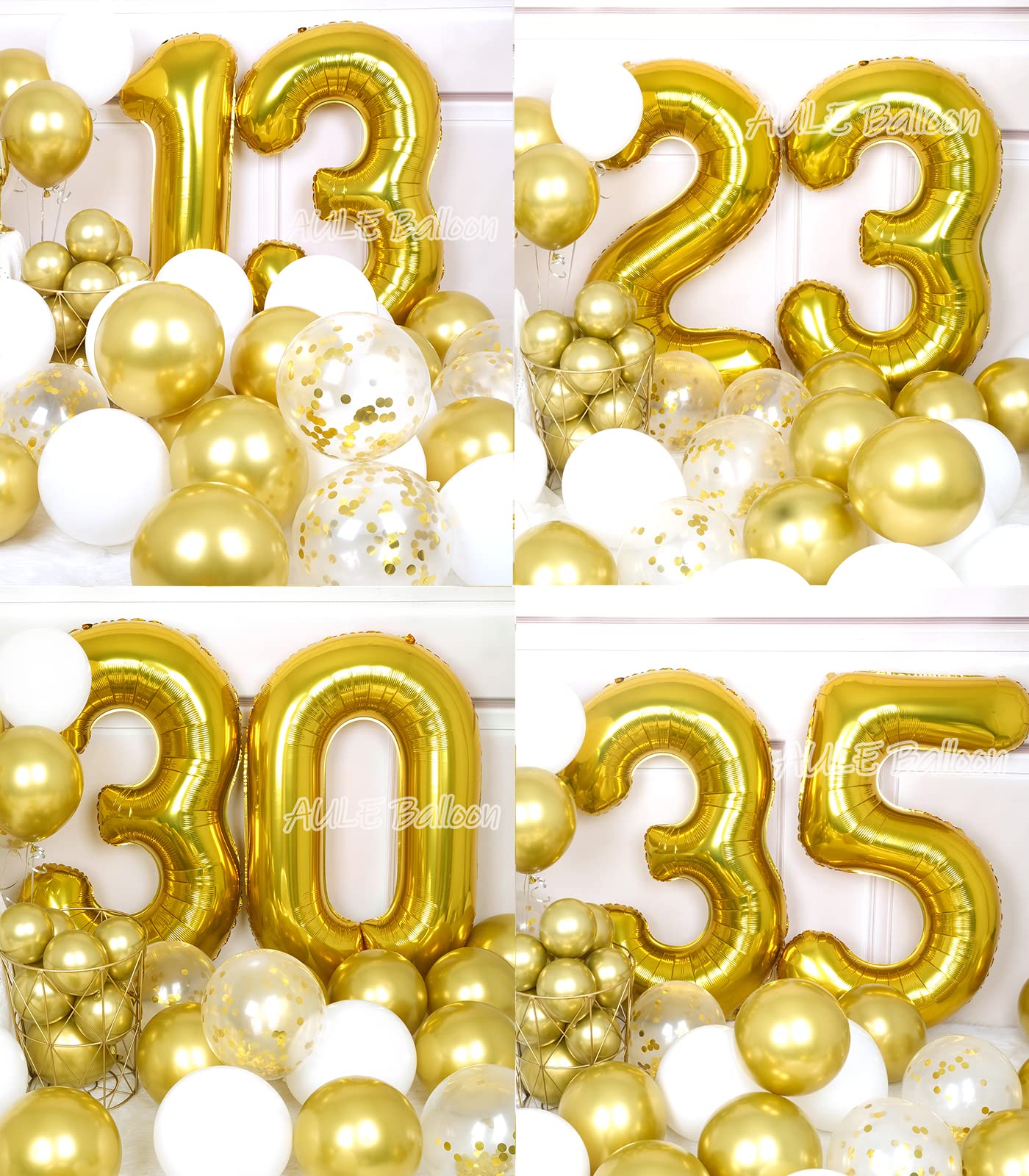 Aule 40 Inch Big Gold 3 Balloon Number Large Foil Helium Number Balloons 0-9 Jumbo Giant Happy 3Rd Birthday Party Decorations Fo